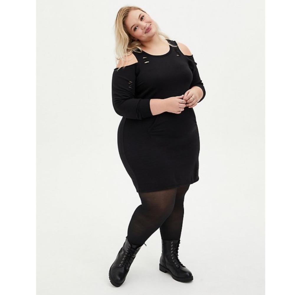 Torrid Black Fleece Cold Shoulder Sweater Dress sz 3x